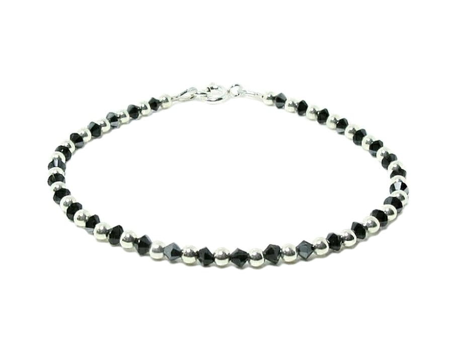 Dainty Bracelet With Black Premium Crystals & Sterling Silver