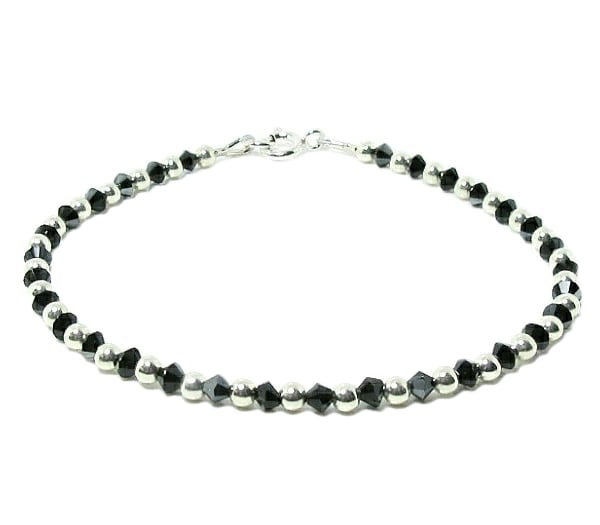 Dainty Bracelet With Black Premium Crystals & Sterling Silver