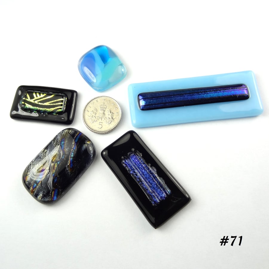 5 mixed glass cabochons, accessory glass, jewellery making, multicoloured (71)