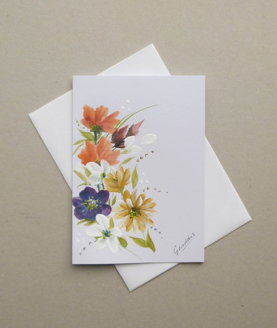 hand painted greetings card floral art painting ( ref F 882 G1 )