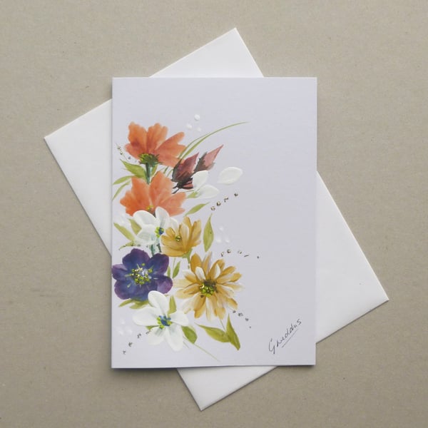 hand painted greetings card floral art painting ( ref F 882 G1 )