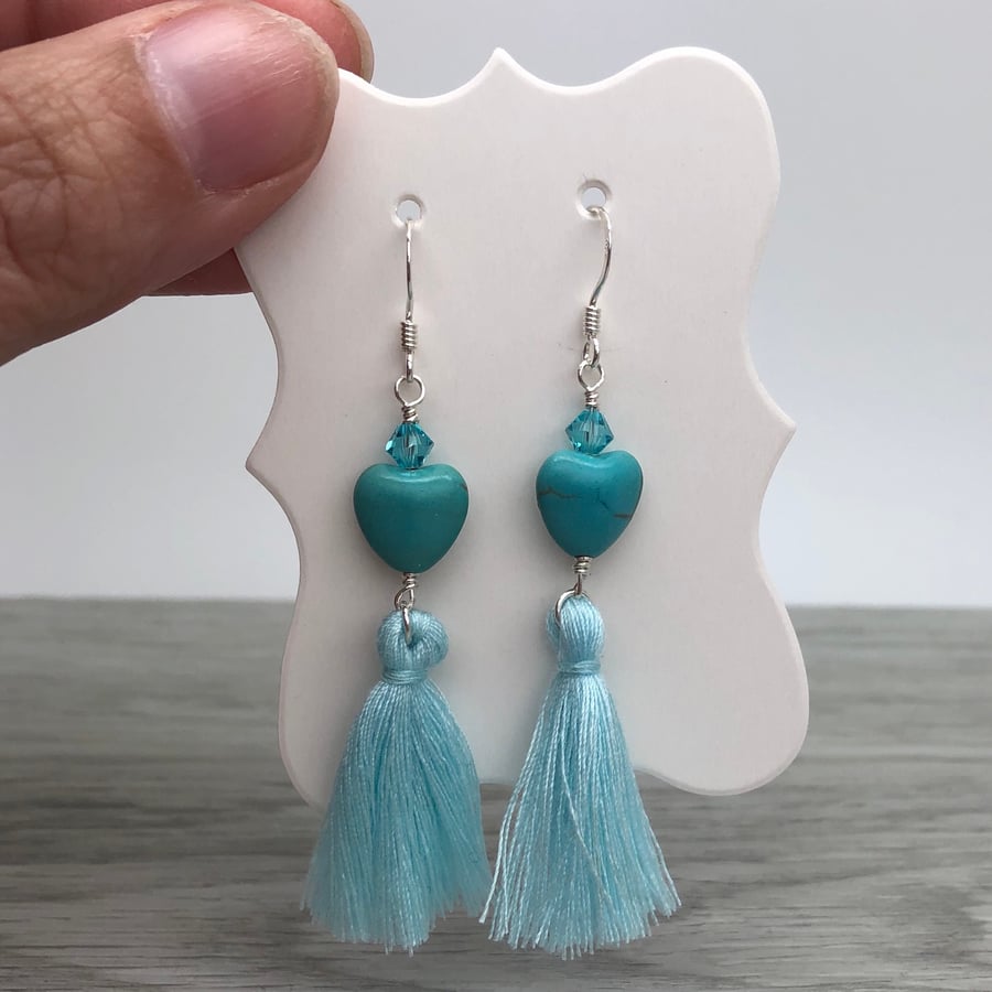 Turquoise and tassel sterling silver earrings 