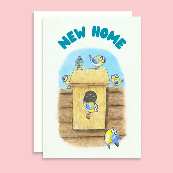 New Home Greeting Card and Envelope With Birds Nesting Illustration (4"x6")