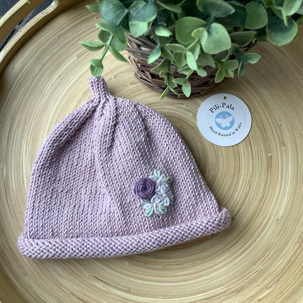 Hand Knitted Baby Beanie 0-6 Months 