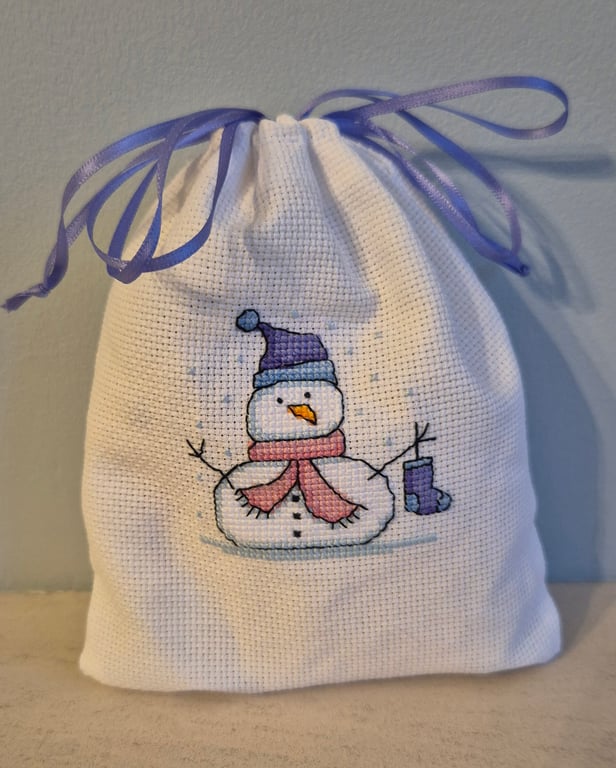 Hand Embroidered Christmas Cross Stitch Gift Bag