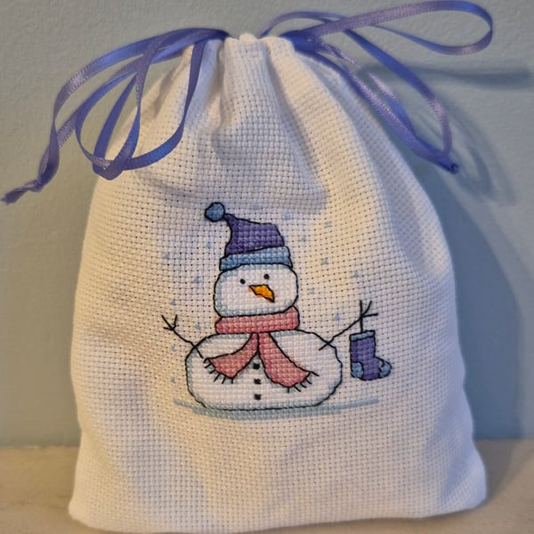 Hand Embroidered Christmas Cross Stitch Gift Bag