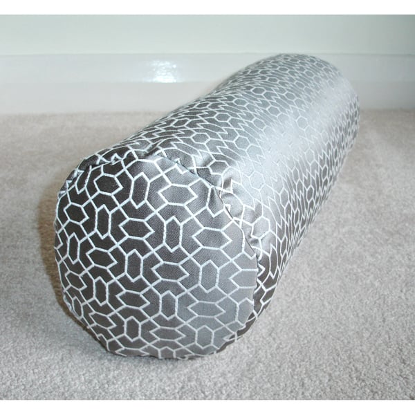 Grey Bolster Cushion COVER ONLY Round Cylinder Neck Roll 6x16 Satin Geometric