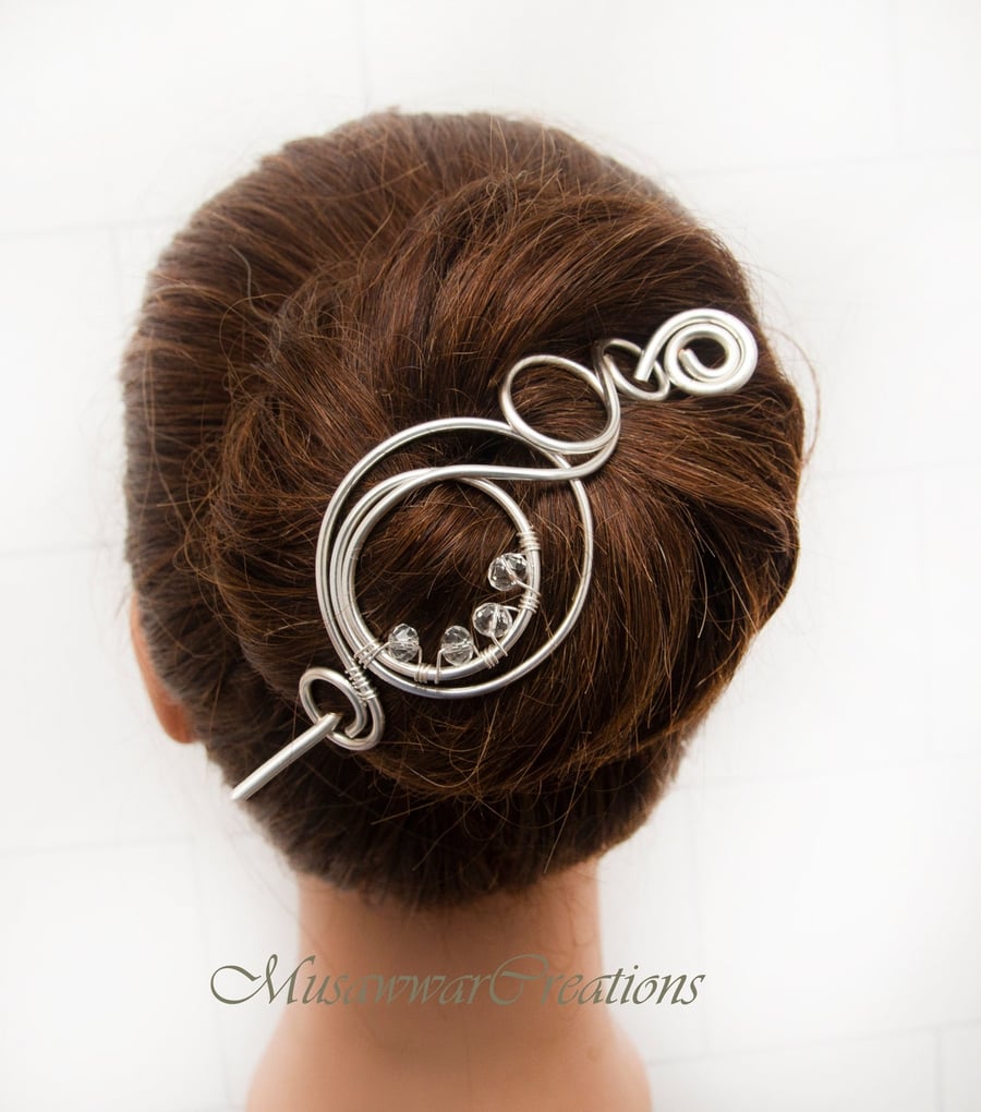 Silver hair slide ,Hair bun brooch,Silver wire Hair bun slide, Hair Barrette, 