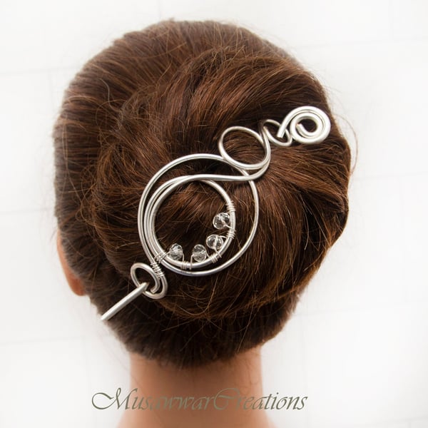 Silver hair slide ,Hair bun brooch,Silver wire Hair bun slide, Hair Barrette, 