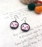 Pastel pink pumpkin fabric dangle earrings Halloween jewellery - Image 2