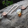 Long Swirled Copper Wire Opalite Earrings