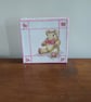 Teddy bear original painting with pink bow and pink daisy border on canvas