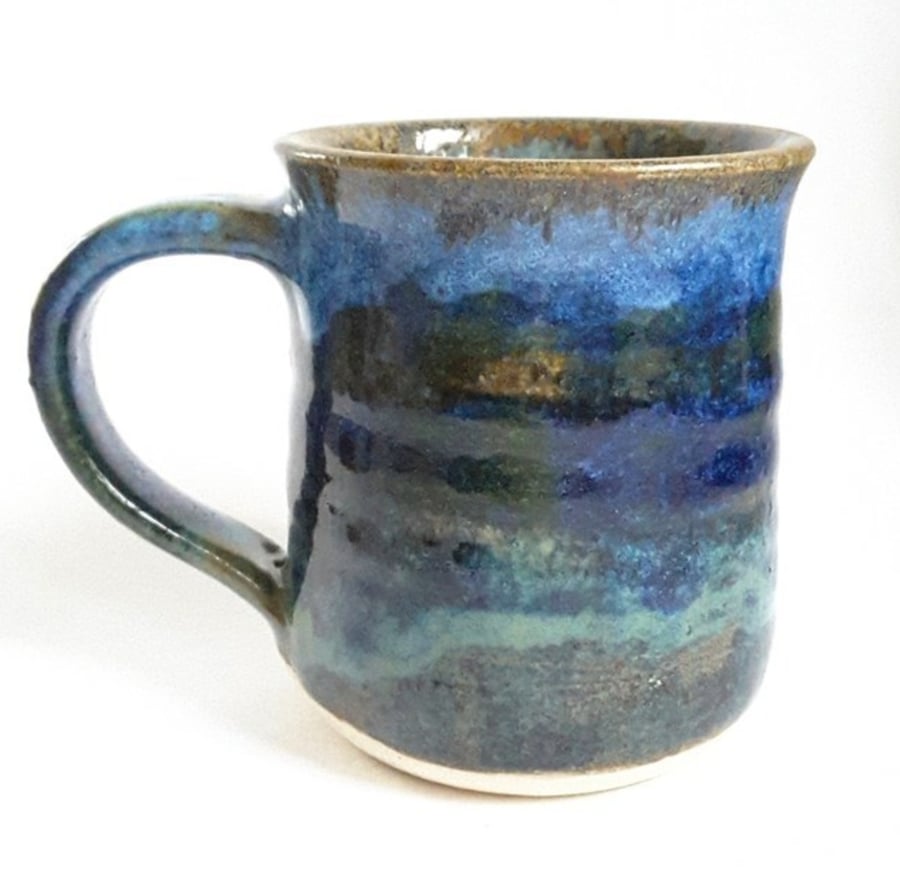 Handmade Wheel Thrown Ceramic Mug in Blue Glazes