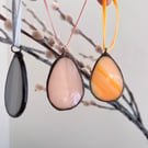 3 stained glass mini eggs - Easter spring decor in grey, peach, blush