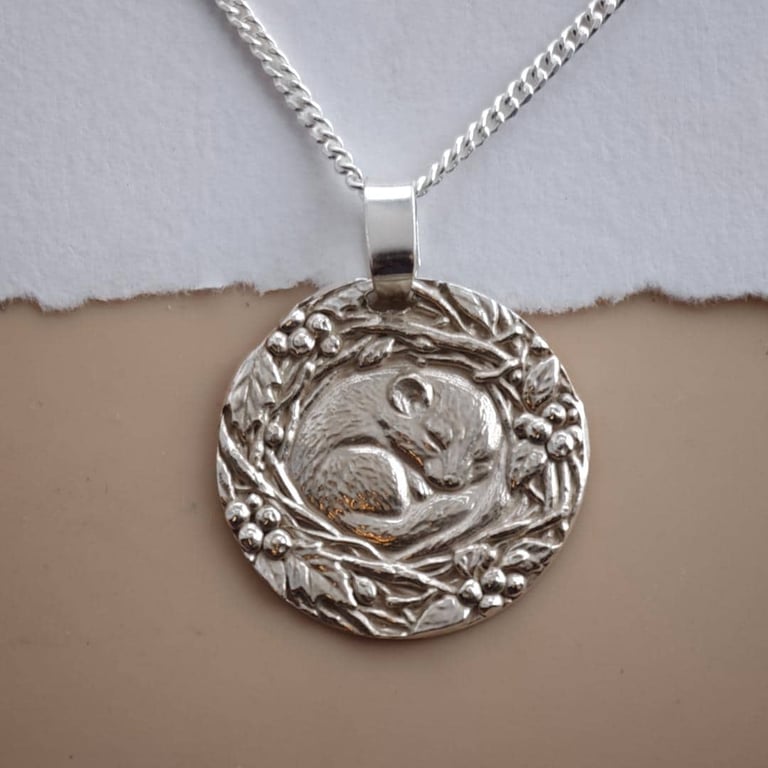 Dormouse Coin Necklace Deep Engraved Recycled Sterling Silver Christmas Gift