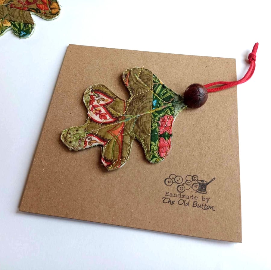Oak leaf gift for Dad - ornament with upcycled vintage leather button