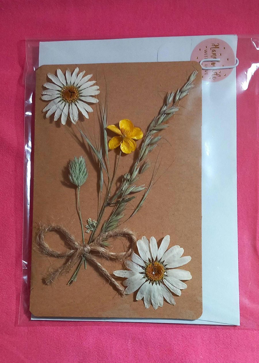 Flower card,Handmade card real flowers,Dried flower bouquet,Pressed flower card,