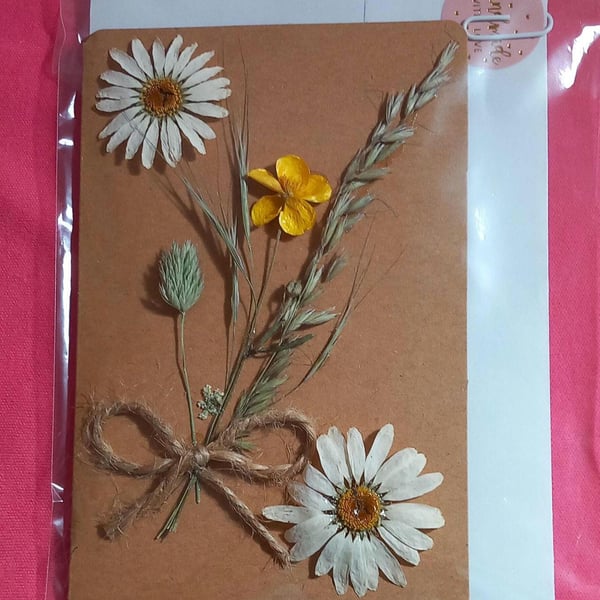Flower card,Handmade card real flowers,Dried flower bouquet,Pressed flower card,