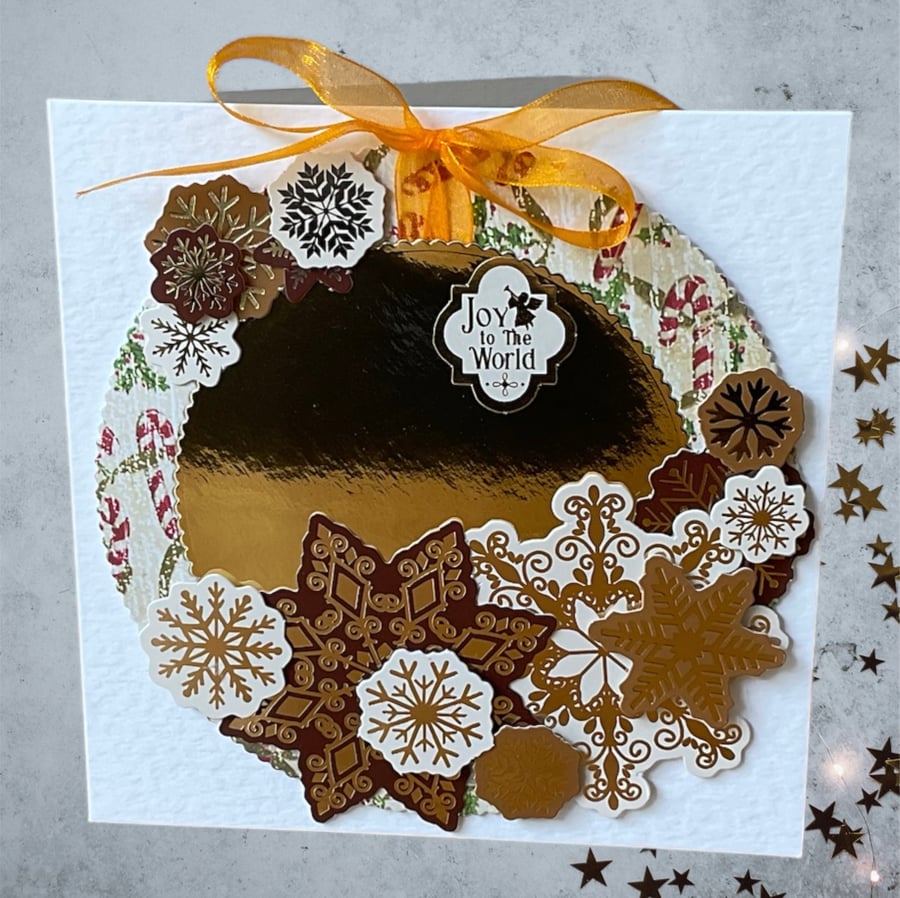 Christmas Card. Vintage Snowflake Wreath Christmas Card. 