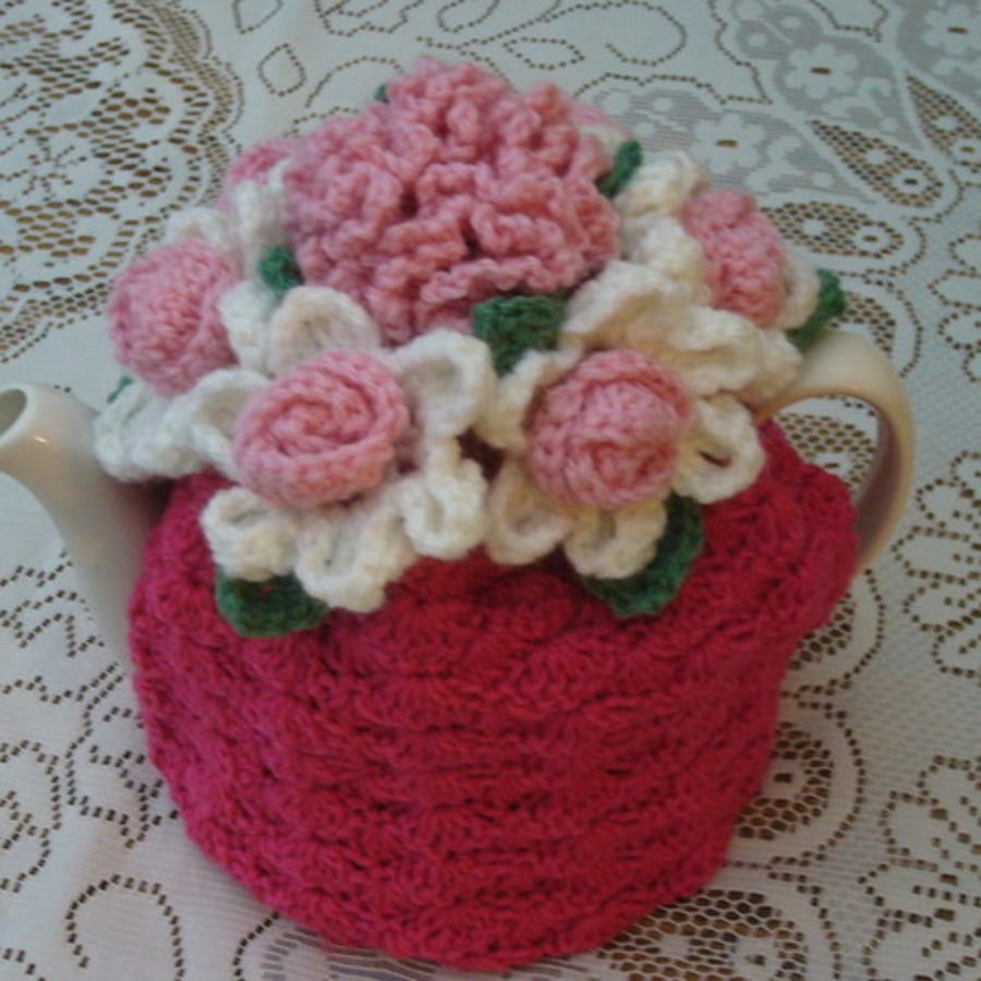 Crochet Tea Cosy with flowers (Made to order)