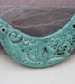 Eggshell Blue Brocade Ceramic Crescent Bib Pendant - Image 1