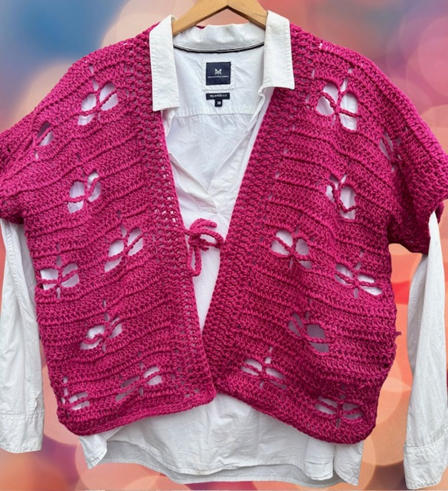 Dragonfly Crochet Waistcoat Size XL, 18 to 20 UK