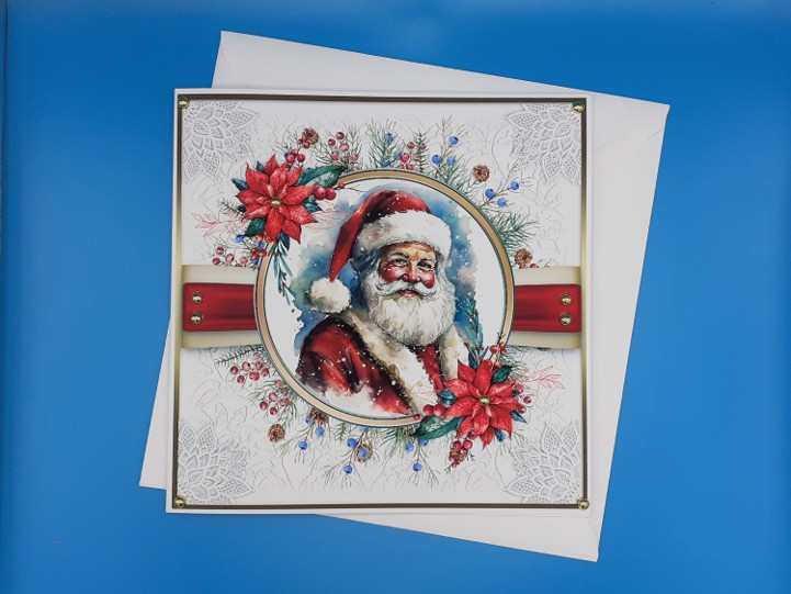 Christmas Card, Large, Decoupage, Handmade, Father Christmas