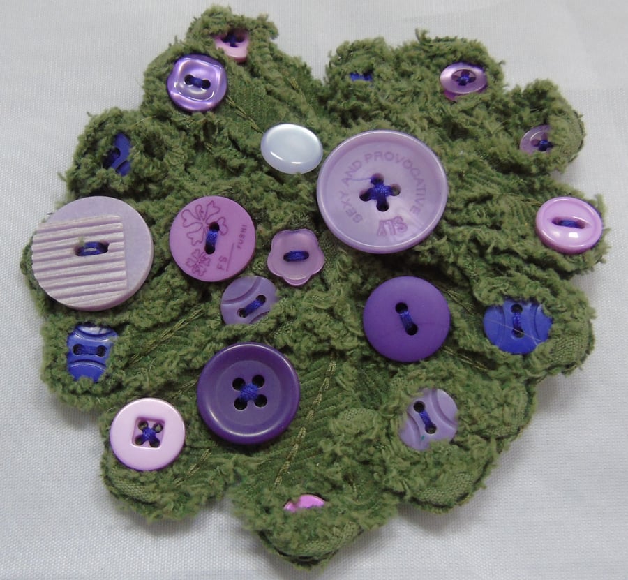 Fabric Brooch - Green and Purple