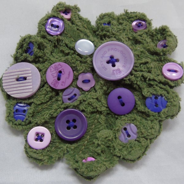 Fabric Brooch - Green and Purple
