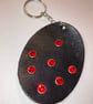 Black Leather Keyring with 7 Red Gemstones - FREE SHIPPING