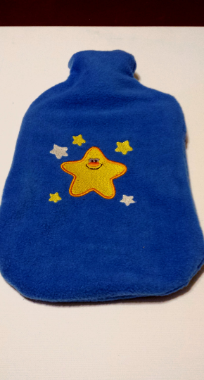 Royal blue fleece hot water bottle cover with Star design incl hot water bottle