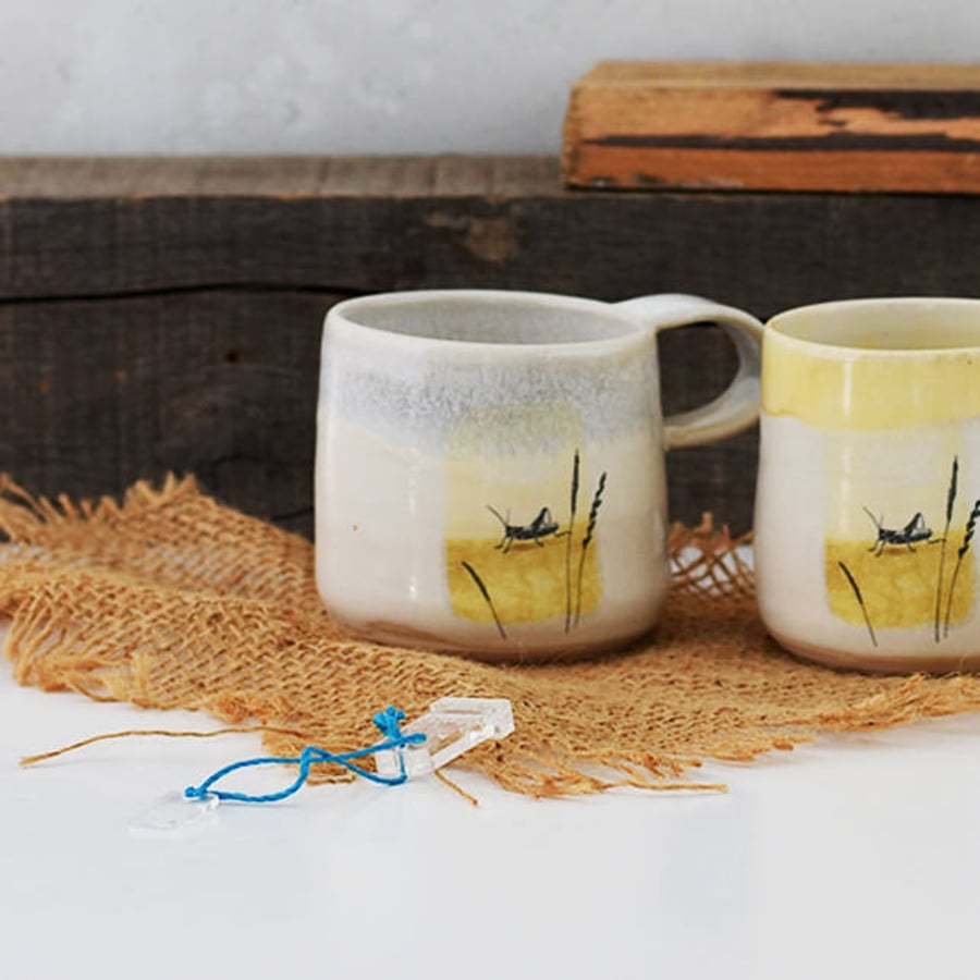 Ceramic mug with fairy tale scene - The Grasshopper by Hans Christian Andersen -
