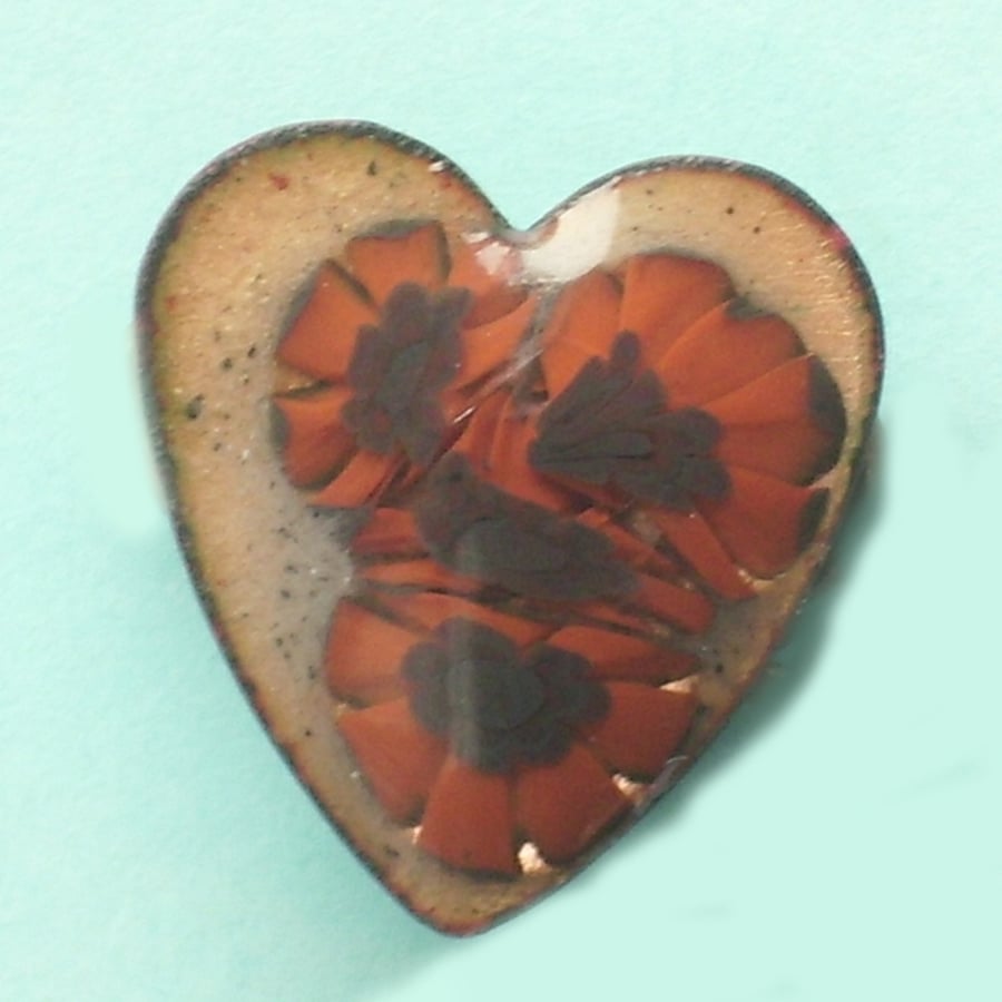 small heart millefiore brooch