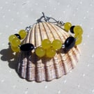 Yellow Agate & Black Onyx Gemstone Beaded Chakra Bracelet "Daffodil"