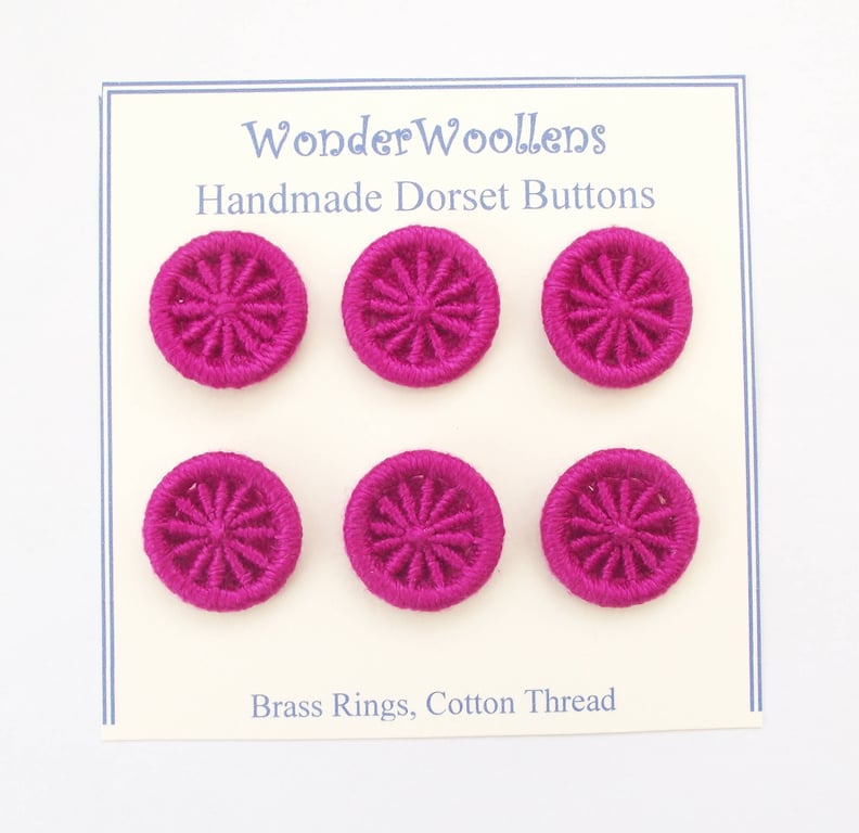 Dorset Buttons or Embellishments, Six x 2cm, Handmade, Pink Cotton thread 