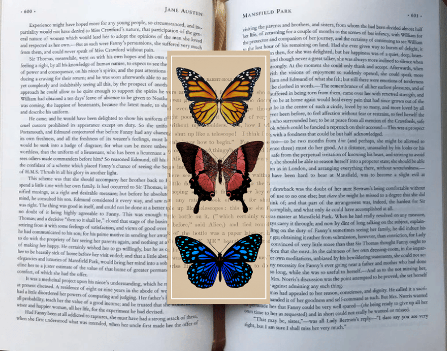 Bookish Vintage Butterfly Illustration Dark Academia Bookmark