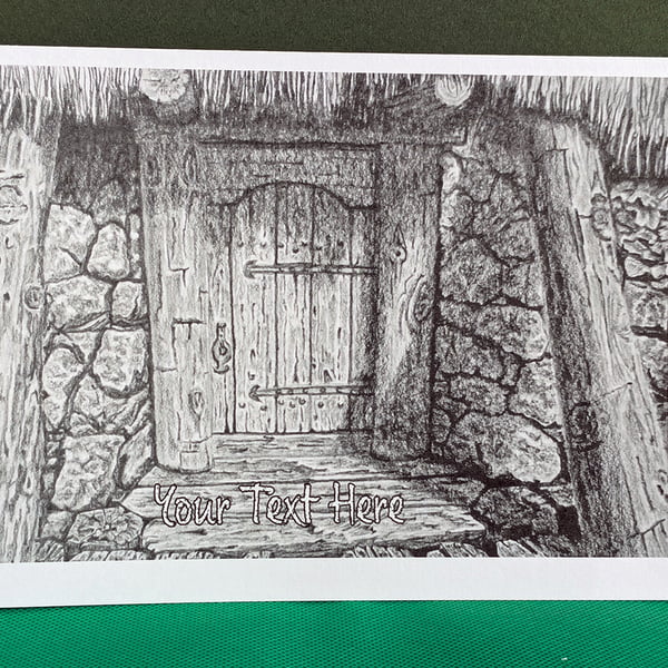 Cabin Door Art Card: Blank or Personalised A5-Size Greetings Card