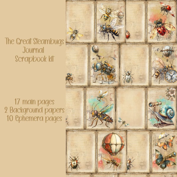 The Great Steambugs Scrapbooking, Ephemera, Journal, Digital Download
