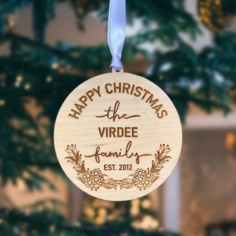 Christmas Personalised Family Bauble, Happy Christmas Personalised Ornament.