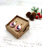 Robins wearing winter hats nostalgic festive fabric button dangle earrings - Image 6