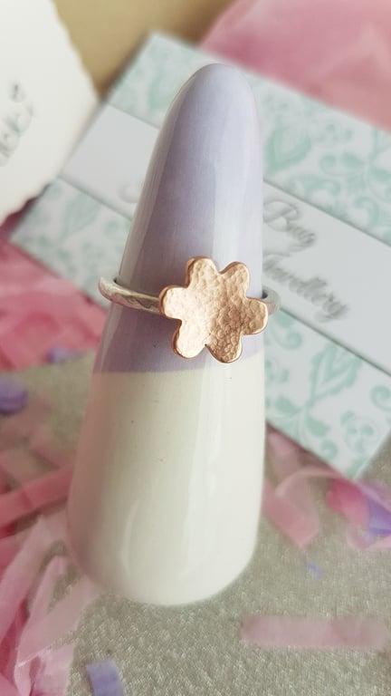 Sterling Silver Stacker Ring with Copper Flower