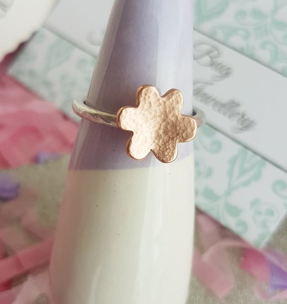 Sterling Silver Stacker Ring with Copper Flower