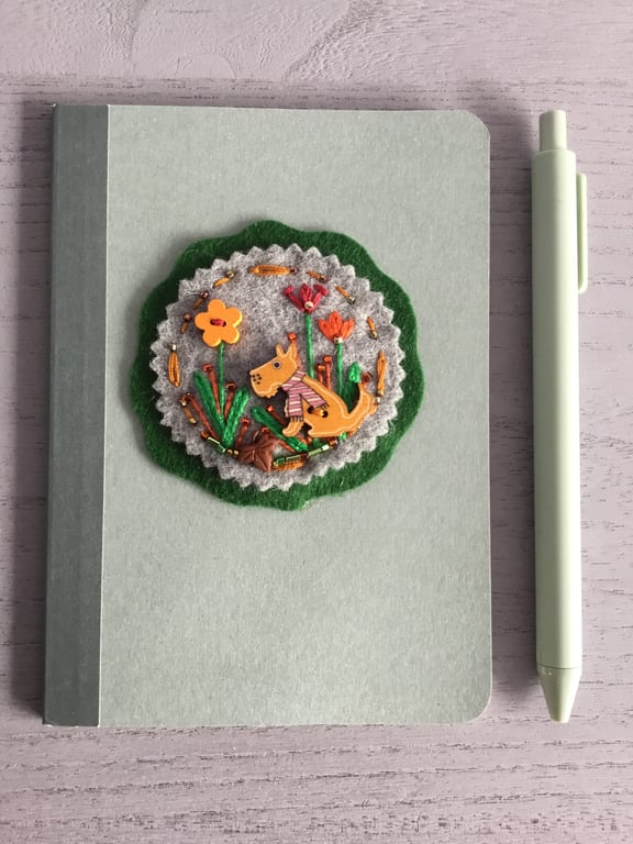 Hand Embroidered Garden Dog Notebook and Pen Set