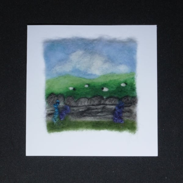 Handmade needle felted 'By the wall' blank greetings card