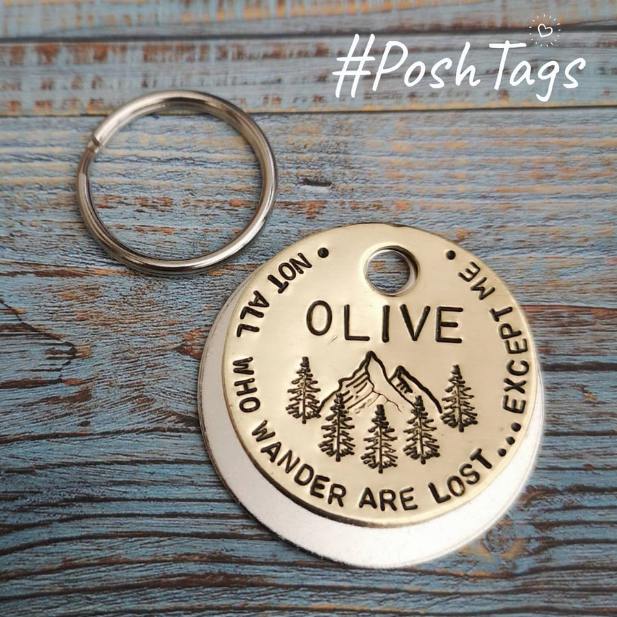 Not all who wander are lost with scenery 3 sizes cat dog tag pet tag ID PoshTags