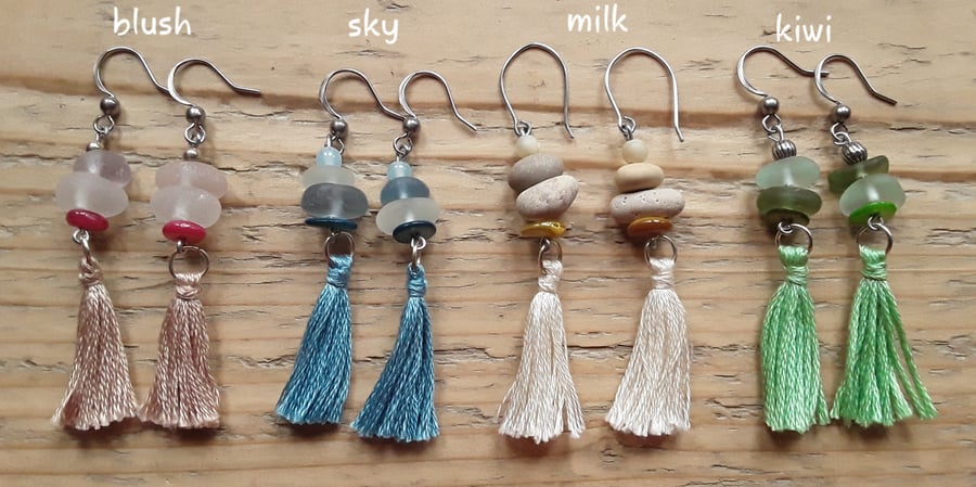 Seaglass & Tassel Earrings