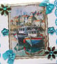 Harbour Fishing Boat Scene - Hand Crafted 3D Decoupage Card - Blank 3029