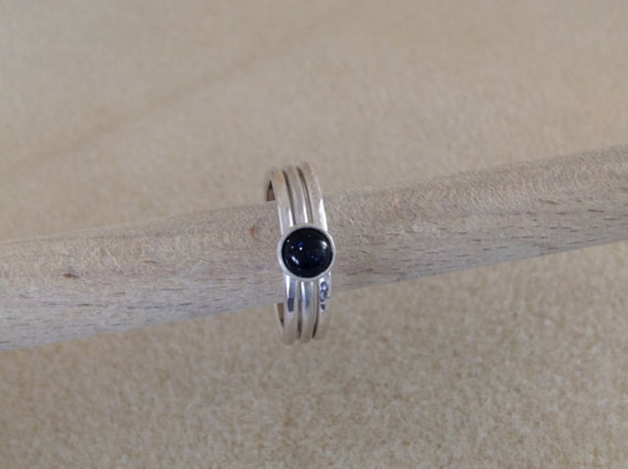 Blue Goldstone fine and sterling silver stacking ring set