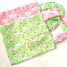 WHITE BUNNIES theme, 8 Pack, Rabbits on PINK or GREEN party, present book bags