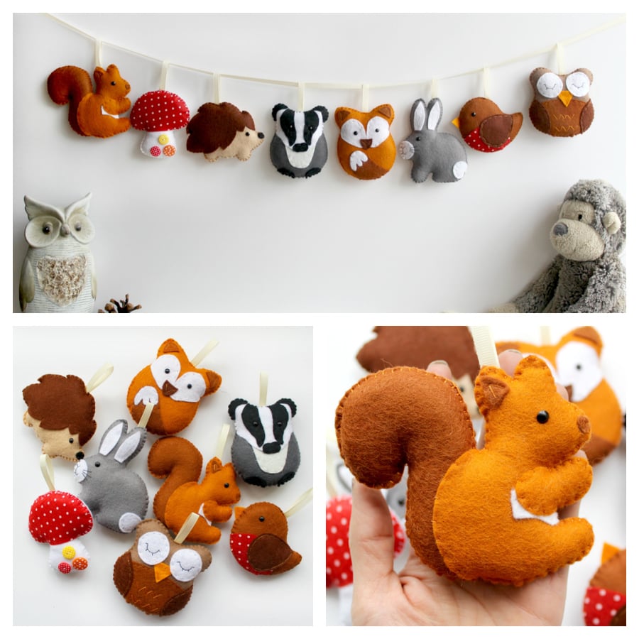 Felt Woodland Garland, set of 8 decorations